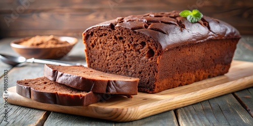 Freshly baked chocolate pound cake, sliced and ready to be enjoyed, chocolate, pound cake, dessert, baked goods, homemade, delicious