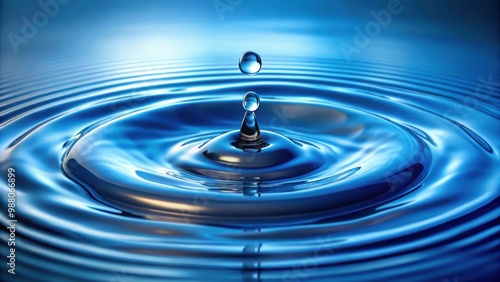 Clear blue water drop with rings and small waves , water, drop, clear, blue, rings, ripple, wave, texture, reflection, liquid