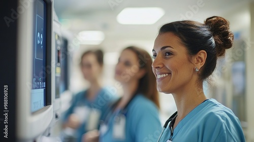 A team of oncology nurses in a hospital cancer ward, collaborating to provide comprehensive care to patients undergoing treatment.