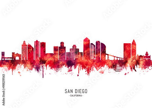 San Diego California Skyline Red