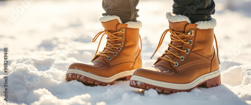 Brown winter boots in the snow