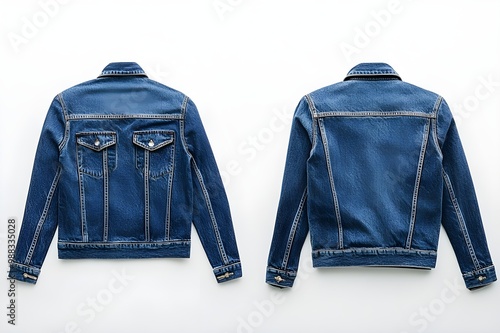 Classic denim jacket on a hanger isolated Classic denim jacket on a hanger isolated Modern blue jeans denim jacket isolated on white background, with clipping path