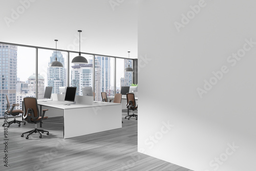 Modern office interior with empty wall for mockup. 3D Rendering