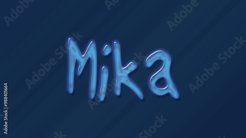 Water bubble 3D text effect of name Mika 0n blue background.