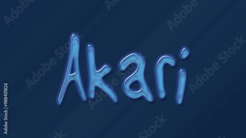 Water bubble 3D text effect of name Akari 0n blue background.