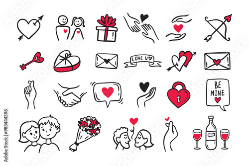 Doodle Love Network Icons, Valentine's Day Outline Illustration