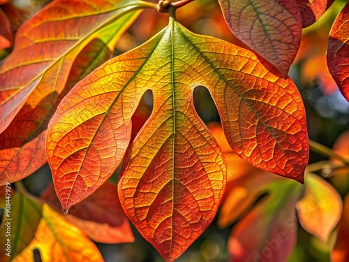 A close-up of sassafras leaves exposes their signature shape and vascular system, with prominent veins that form a