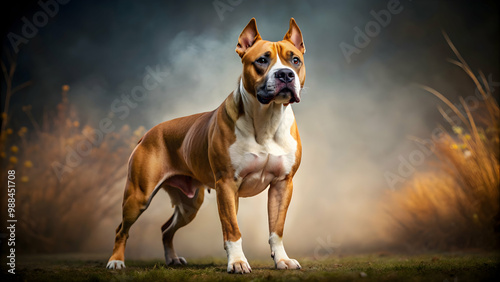 Powerful and muscular American Staffordshire Terrier dog standing proudly, canine, pet, breed, muscular, strength