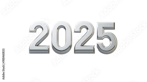 silver numerals 2025 on transparent background