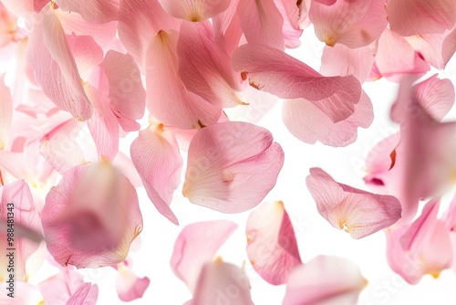 A bunch of pink petals gently floating in mid-air