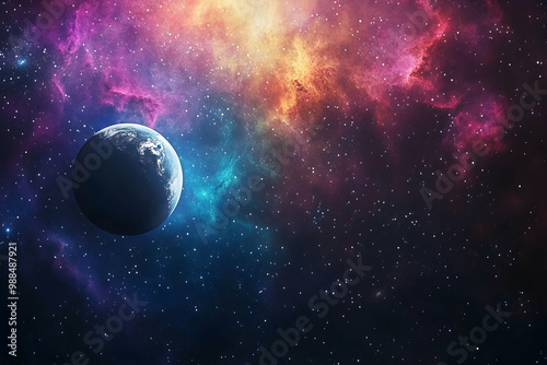 Planet in a Starry Sky, Galaxy, Nebula Illustration