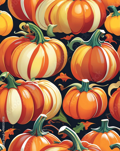 Rustic Thanksgiving harvest themes with cornstalks and pumpkins seamless design pattern