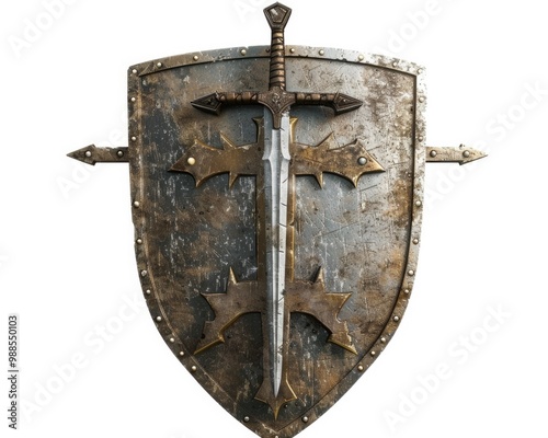 Shield Medieval. Coat of Arms Knight with Sword in Old Symbolic Design