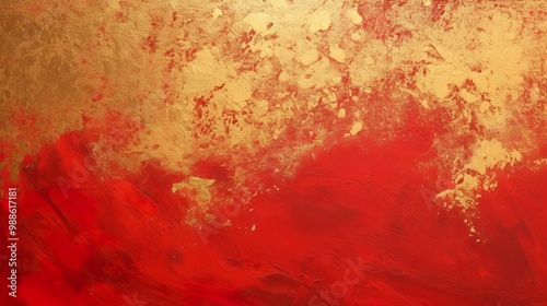 Chinese Abstract gold ink in red paper texture fat paint on surface background Flat lay top view copy space