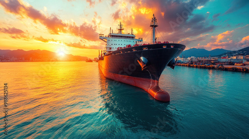 A colossal oil tanker docked at a port, ready to offload crude oil into storage tanks