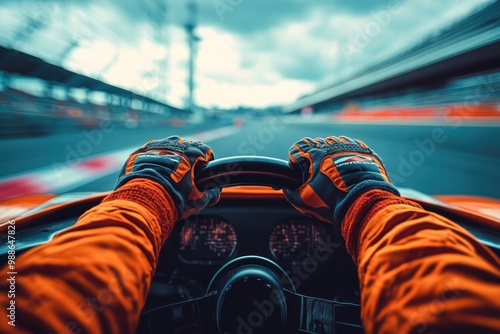 Racing car cockpit driving gloves track.