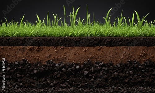 Grass growing on soil with visible layers