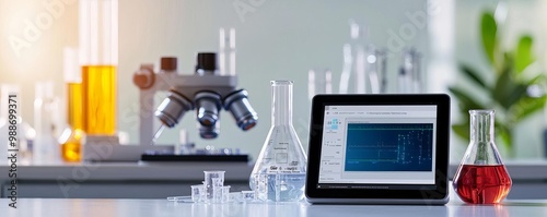 Digital tablet displaying gene editing software on a sterile lab bench