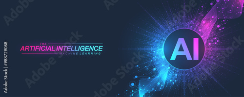 AI Banner Concept In The Digital Style. Generative Ideas Design Element For Internet Technology. Futuristic Technology Concept Artificial Intelligence