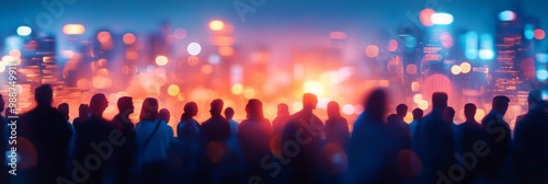 Rooftop Celebration, lively gathering with friends, city skyline ambiance, soft background blending, warm evening atmosphere, joyful connections