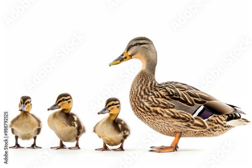 Duck family on white background