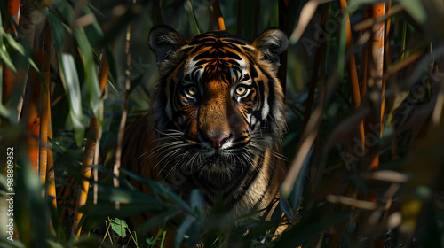 Tiger in Bamboo Forest: Close Up Portrait of a Majestic Predator