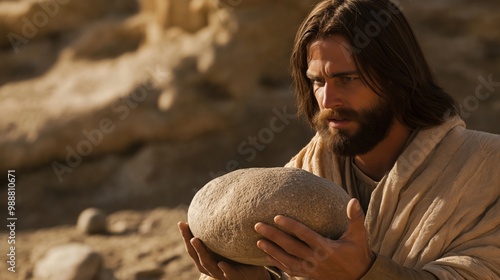  Jesus stands firm as the tempter presents the challenge to turn stones into bread.