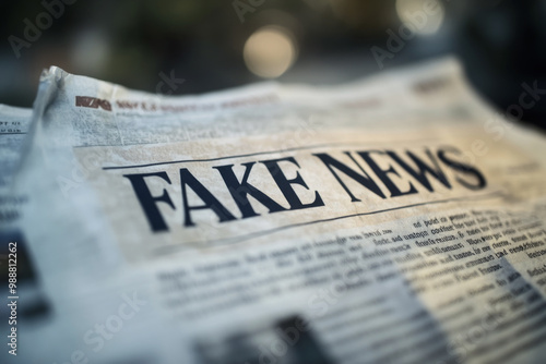 Newspapers with "Fake News" headline. Concept of media bias, misinformation and modern journalism challenges. Manipulation of citizenship consciousness with help of mass media