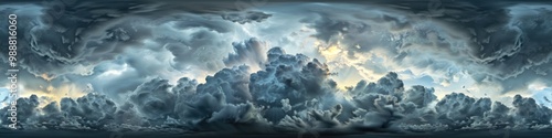 Seamless Clouds. Dark Sky with Beautiful Black Clouds Before Storm. HDRI Panorama 360Â° Aerial View for 3D Graphics