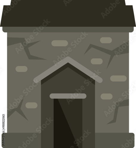 Old stone crypt building standing with cracks on the wall, halloween holiday concept