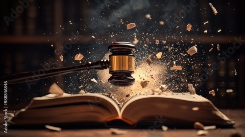 a gavel smashing a law book, symbolizing the act to abolish outdated legislation