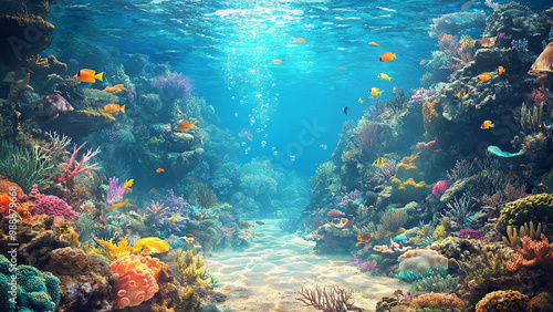 Underwater Oasis : An enchanting view of an underwater scene with coral reefs, colorful fish, and maybe a sunken treasure, for a touch of adventure and mystery for wallpaper