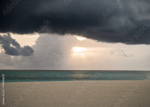 Tropical beach in stormy weather