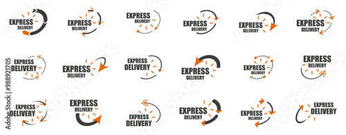 Express delivery icon collection. Set of express delivery with arrows and clock icons