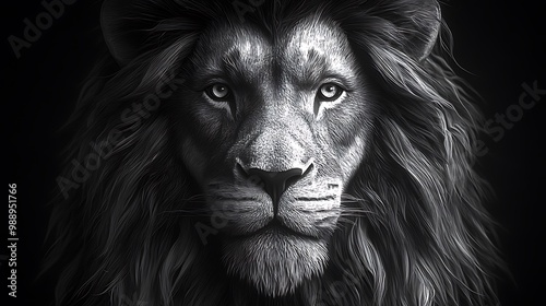 A black and white lion’s face composed of geometric shapes, symbolizing strength and leadership, sharp angles and intricate mane details, bold contrasts between light and dark. --ar 16:9 --no logo