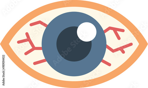 Illustration of a red eye with visible blood vessels, possibly indicating an eye infection or irritation, being examined by a doctor