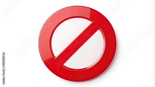 A bright red circle with a diagonal white stripe running through it, forming a universal "no" or "prohibition" symbol, set against a plain white background.