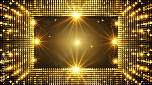 A dazzling gold disco lights frame creates vibrant atmosphere, perfect for events and celebrations. radiant lights and sparkling effects enhance festive mood