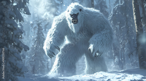 Yeti or abominable snowman - white fur brother to bigfoot monster in a blizzard - 3d illlustration. Yeti. Illustration