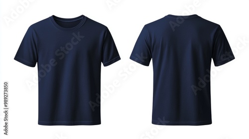 navy blue T-shirt template with nothing neat, mockup for design and print. T-shirtT-shirt front and back view isolated on white background 