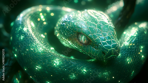 Emerald Green Snake 3D Illustration