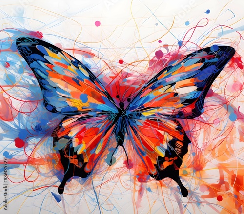 an abstract drawing of a away view for butterfly with colorful line with mixed pattern colorful background