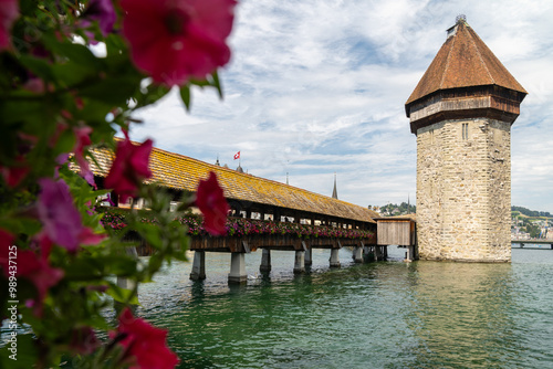 Beautiful and famous chapel bridge in Lucerne Switzerland