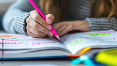 annotating depicted by a student highlighting and writing notes in the margins of an open textbook