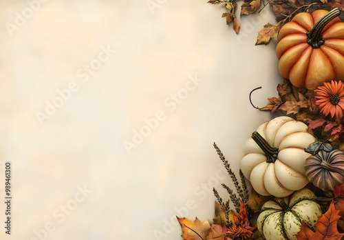 Fall Web Banner with Pumpkins & Leaves