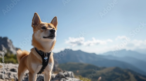 日本の山道を探索する紀州犬 - 自然と冒険のプリントに最適