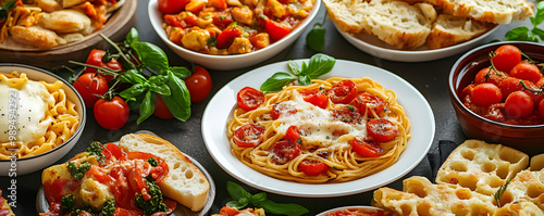 Assortment of traditional Italian dishes. Italian food