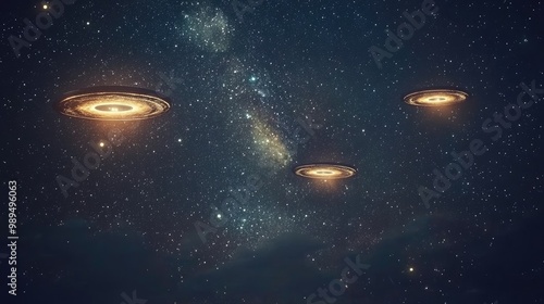 UFOs soaring above a starry night sky