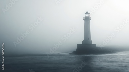 Lighthouse in Foggy Sea - Dramatic Seascape Photography