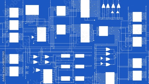 electrical diagram of an integrated circuit board 2d representation. Can be used to represent semiconductor logical operations, computer engineering or computer architecture electronics